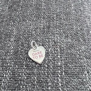 Pandora Sterling Silver Engraved Heart Pendant with PinkText